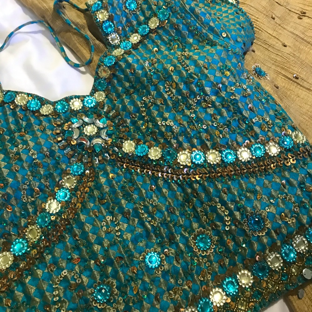 Beautiful bejeweled light blue top and skirt